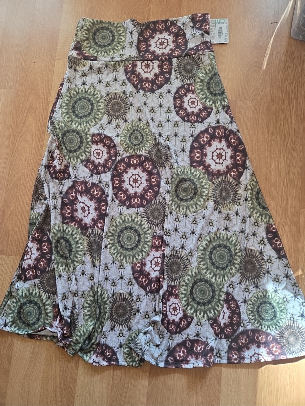 Lularoe Boho A-Line Maxi Skirt in Olive & Brown Tie Dye Pattern 2XL